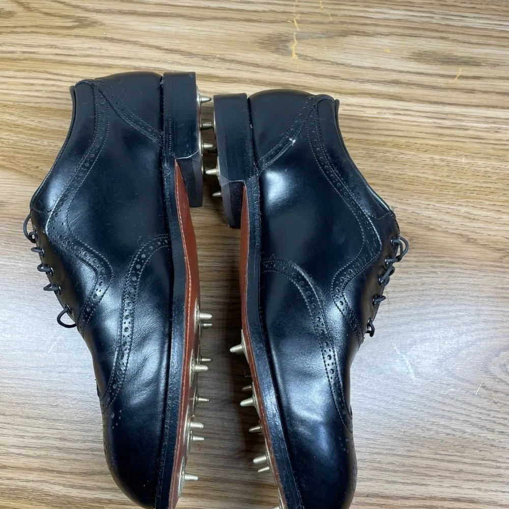 VTG FootJoy Classics Men Black Wingtip Brogue Leather Golf Cleats USA 12 retro